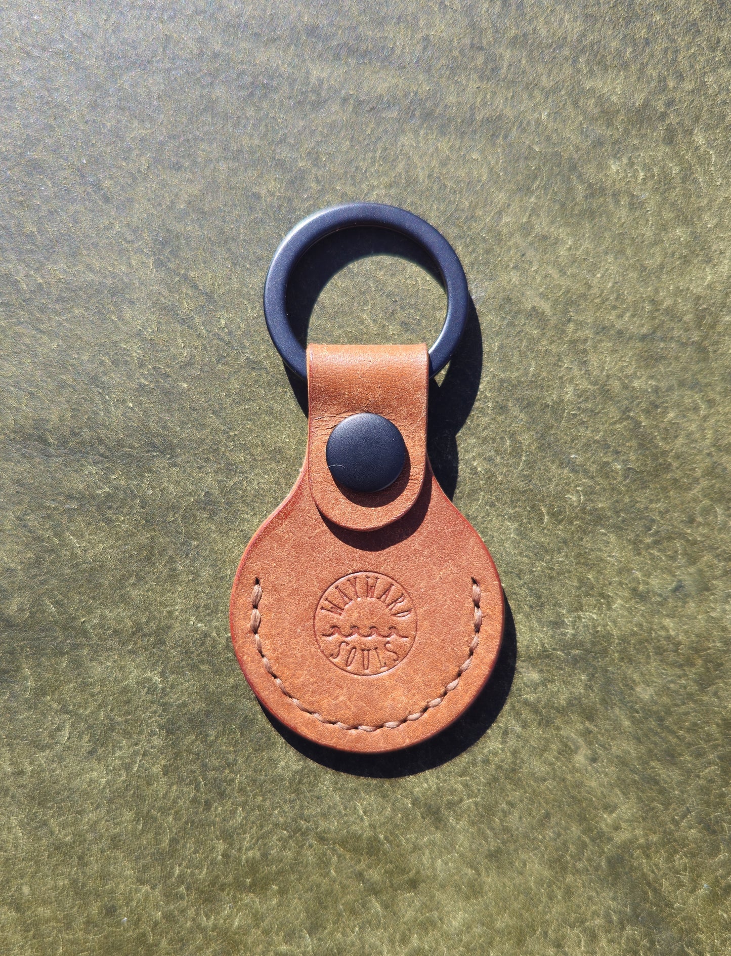Leather Air Tag Holder | Cognac (Havana Cigar stitch)